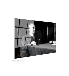 Yatay Cam Tablo Salon Duvar Tablosu Yatay Cam Ataturk Masada Otururken Yeni Ev Hediyesi Ofis Tablosu