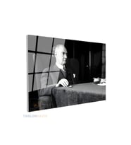 Yatay Cam Tablo Salon Duvar Tablosu Yatay Cam Ataturk Masada Otururken Yeni Ev Hediyesi Ofis Tablosu