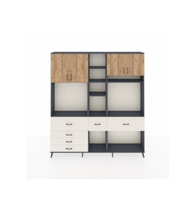 Arges Dolap 11 Raflı 6 Çekmeceli 4 Kapaklı 220x30x243 Antrasit-Çam/Aytaşı