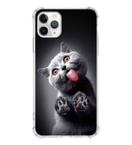 PrintiFy Apple iPhone 11 Pro Max Uyumlu Kedi 2 Baskılı Şeffaf Köşe Korumalı Antişok Kılıf