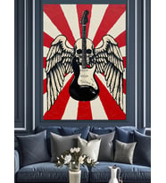Kanatlı Gitar İskelet Figür Dekoratif Kanvas - Mdf Ahşap Tablo