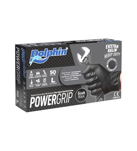 Dolphin Nitril PowerGrip Ekstra Kalın Elmas Dokulu Eldiven Siyah Large Büyük Boy - 50'li Paket