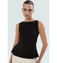 Yazlık Micro Örme Bluz Fitted Kalıp Bisiklet Yaka Peplum Detay Modern Stil Rahat Ve Şık (Siyah)