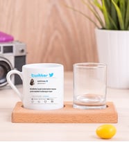 Kişiye Özel Twitter Tasarım Fotoğraflı Ahşap Sunumlu Kahve Fincanı