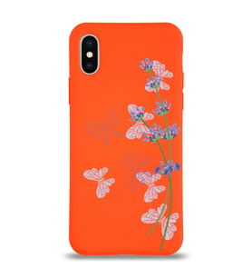 Apple iPhone XS Max  Lansman Kılıf Lavanta ve Kelebek Tasarımlı Altı Kapalı İçi Kadife Kaplı  Kapak (Şeffaf)