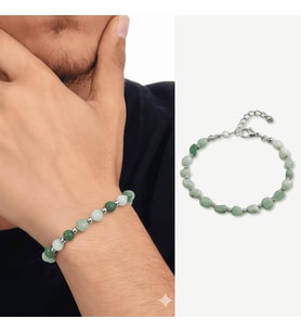 Gümüş Renk Metal Zincirli Dorika Top Süslemeli Amorf Amazonit Doğaltaş Erkek Bileklik