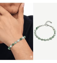 Gümüş Renk Metal Zincirli Dorika Top Süslemeli Amorf Amazonit Doğaltaş Erkek Bileklik