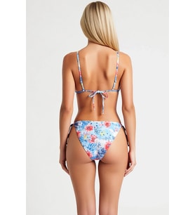 Kadın Bikini Takımı Çiçek Desenli Üçgen Kesim Kapsız Üst Normal Bel Bağlamalı Slip Alt Örme Kumaş