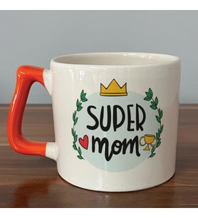 Super Mom Yazı Baskılı Turuncu Kulplu D Kupa