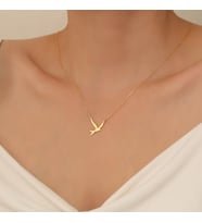 Kişiye Özel 925 Ayar Gümüş Zarif Minimal Kuş Kolye (Gold)