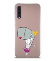 Samsung Galaxy A50 Soft Premier Kapak Pearl Yengeç Tasarımlı Silikon Kılıf - Pudra (Şeffaf)