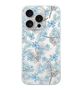 PrintiFy Apple iPhone 15 Pro Uyumlu Kamera Korumalı Floral Mavi Tasarımlı Şeffaf Silikon Kılıf