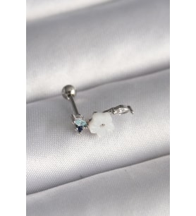 316L Çelik Gümüş Renk Zirkon Taş Detay Beyaz Çiçek Model Tragus Piercing - TJ-PR1357 TG-V 7605