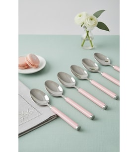 6 lı Paslanmaz Çelik Tatlı Kaşığı Seti Somon Pembe Saplı 15 cm