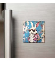 White Rabbit - Beyaz Tavşan - Güneş Gözlüklü Style - Buzdolap Magneti - 9x9 Cm