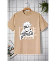 Unisex Hoodie Baskılı T-shirt (Bej)