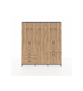 Arges Gardrop 11 Raflı 4 Çekmeceli 2 Askılı 220x30x243 Antrasit-Çam