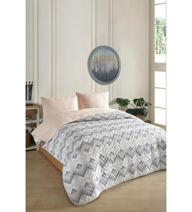 Çift Kişilik Desenli Kapitone Çift Taraflı Renkli Pike Yatak Örtüsü Takımı 200x230 cm (Çarşafsız) (Bej)
