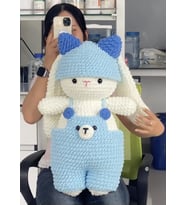 Ayıcıklı Tulumlu Sevimli Tavşan 70-80cm (Mavi)