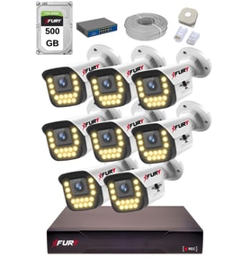 FURY 15 Warm LED Ip Güvenlik Kamera Seti 8 Kameralı Sesli 4mp Gece Renkli Su Geçirmez 1403s 500GB