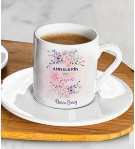 Anneler Günü Hediyesi Kişiye Özel Türk Kahvesi Fincanı (Beyaz)