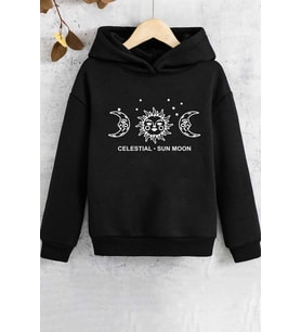 Çocuk Celestial Sun Moon Baskılı Sweatshirt (Siyah)