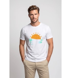 Erkek Bisiklet Yaka %100 Pamuk Fethiye Baskılı Kısa Kollu T-shirt