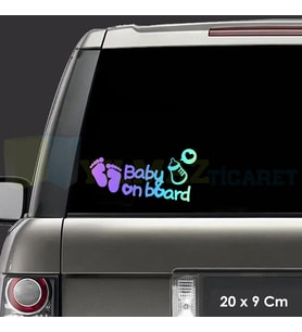 Bebek Ayak İzi Biberon Arabada Bebek Var Hologram Oto Sticker Etiket Çıkartma Yapıştırma 20 x 9 Cm