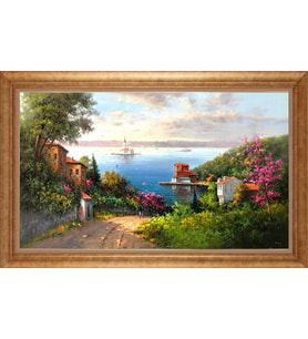 Çerçeveli Paspartulu Manzara Tablo bm1085 (Gold)