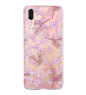 Huawei P20 Uyumlu Kapak Floral Pudra Tasarımlı Şeffaf Silikon Kılıf