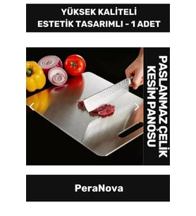 Yüksek Kaliteli Estetik Tasarımlı Dayanıklı Kaymaz Yüzey Paslanmaz Çelik Sebze Meyve Et Kesim Panosu