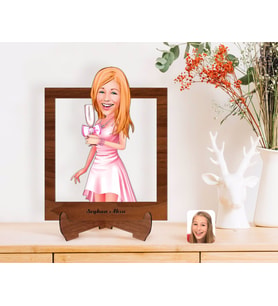 BK Gift Kişiye Özel Kadın Karikatürlü Ahşap Standlı 3D Biblo-41 (Beyaz)