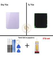 Samsung Galaxy Z Flip 5 Lavanta Renk Arka Kapak + Tamir Seti + B7000 Yapıştırıcı Arka Cam Batarya Kapağı Pil Kapağı Lazer Kesim Back Cover Galaxy Z Flip 5 Uyumlu