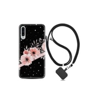 Samsung Galaxy A30s Kılıf Desenli Silikon Ipli Boyun Askılı Siyah Şerit Mermer 1298
