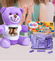 Kişiye Özel Peluş Mor Ayıcık Ve Renkli Micro Blocks Lego (Mor)