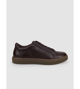 %100 Hakiki Deri Kahverengi Bağcıklı Erkek Sneaker