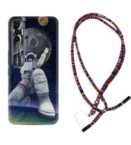 Tecno Spark 6 6 Go 8C 8 Pro 7 7 Pro Kılıf Boyun Asklı Rasta Silikon Astronot ve Dünya 1759