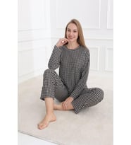 Kadın 20502-318 Uzun Kol Desenli Pijama Takımı SİYAH-BEYAZ