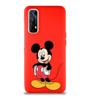 Realme 7 Soft Premier Kapak Mickey Mouse-E Tasarımlı Silikon Kılıf - Kırmızı (Şeffaf)