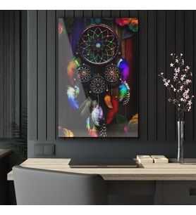 LEYLASER Dream Catcher Düş Kapanı Cam Tablo Duvar Dekoru (Karışık)