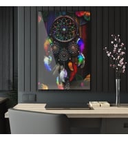 LEYLASER Dream Catcher Düş Kapanı Cam Tablo Duvar Dekoru (Karışık)