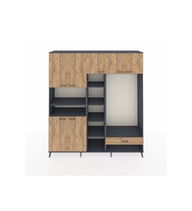 Hyperion Dolap 11 Raflı Tek Çekmeceli 7 Kapaklı 220x44x243 Antrasit-Çam/Çam