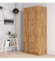 2 Kapılı İki Çekmeceli Geniş Gardrop Çam - GRD0402 (Sarı)