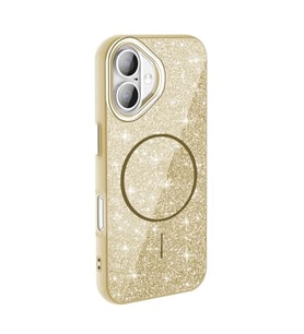 Coverzone iPhone 16 Plus ile uyumlu Parlayan Simli Y�zey Renkli Magsafe ile uyumlu W?reless ?arj �zellikli X Z-Okso iPhone 16 Plus i�in i�in Kapak Gold