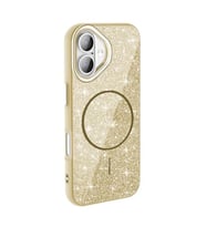 Coverzone iPhone 16 Plus ile uyumlu Parlayan Simli Y�zey Renkli Magsafe ile uyumlu W?reless ?arj �zellikli X Z-Okso iPhone 16 Plus i�in i�in Kapak Gold