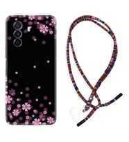 Huawei Nova Y70 Y90 Nova 9 SE  Kılıf Boyun Asklı Rasta Silikon Black flowers 1391