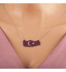 925 Ayar Gümüş Ay Yıldız Türkiye Haritası Kadın Kolye