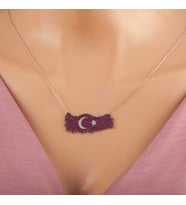 925 Ayar Gümüş Ay Yıldız Türkiye Haritası Kadın Kolye