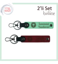 Aslan Figürlü 2’li Deri Anahtarlık , Erkek Tarzına Hitap Eden Kişisel Tasarım, Açık Yeşil-Bordo