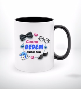BK Gift Kişiye Özel Canım Dedem Tasarımlı Siyah Beyaz Kupa Bardak-1